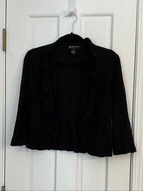 INC International Concepts Black Ruffle-Trim Open Cardigan